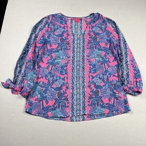 Lilly Pulitzer Pamala Lileeze Blouse Floral Bold Print 3/4 Sleeve Resort Top XS